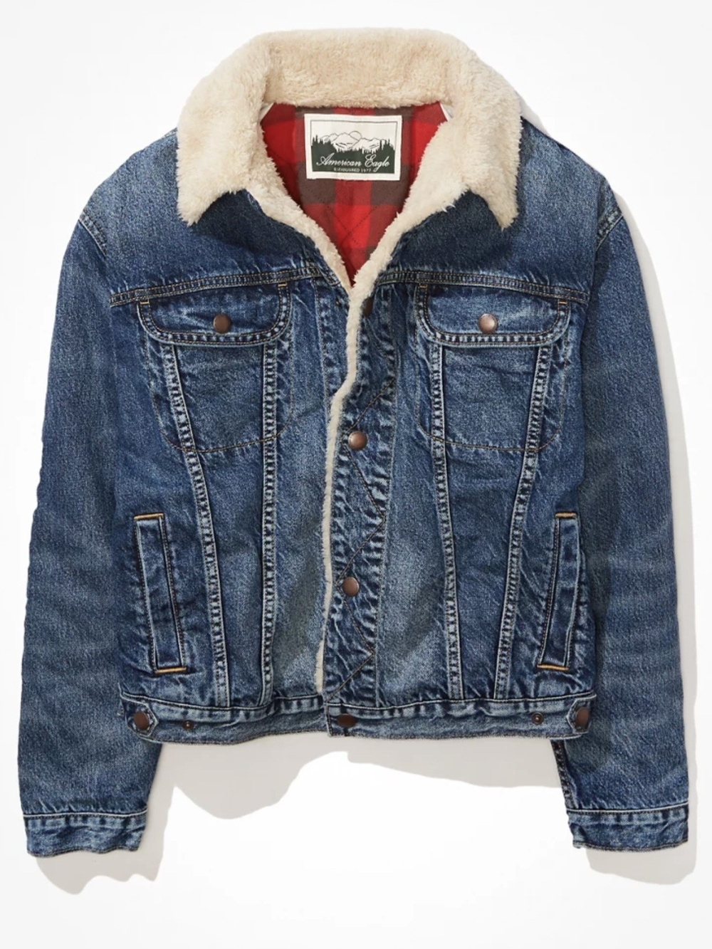 American Eagle Outfitters Blue Denim Jacket Sherpa Collar NWOT Size XL